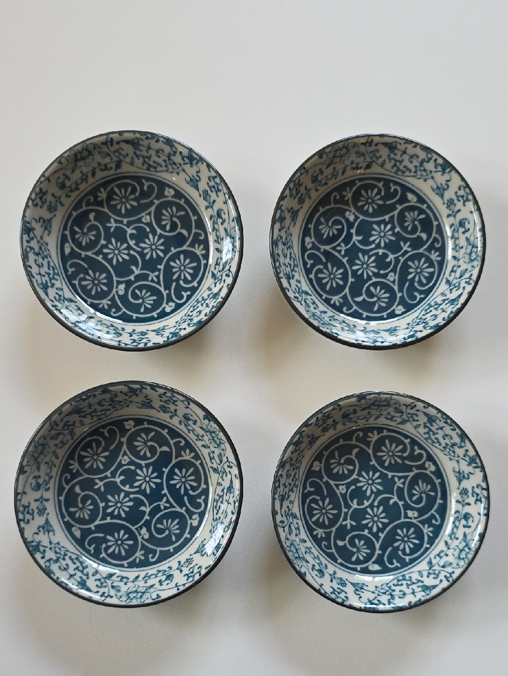 Dipping Sauce Porcelain 3.75 Inch Bowls - Set of 4 - Cheng Blue Green Cream